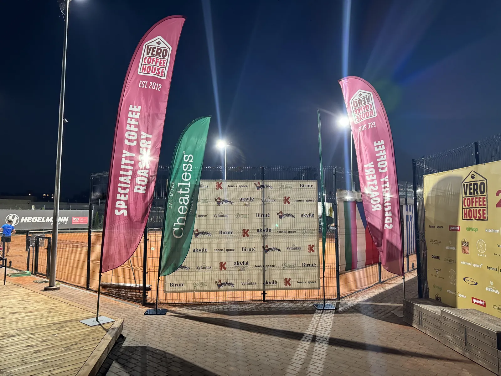 Cheatless flags at a sports event in the evening